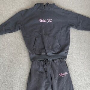 White Fox Charcoal Hoodie & Sweatshorts Set with Pink Logo